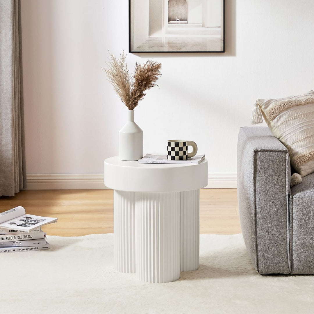 Maya Ribbed White Side Table