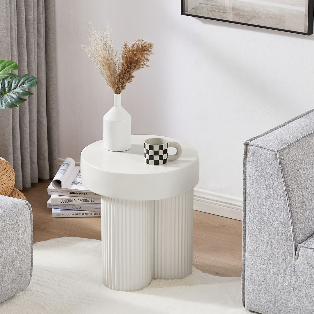 Maya Ribbed White Side Table