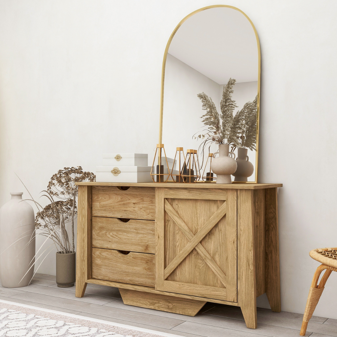 Mica Wooden Sliding door Sideboard with 3 Drawers