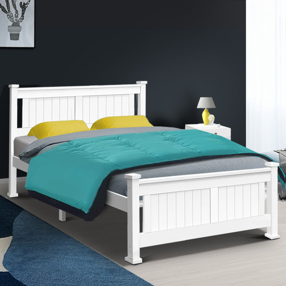 Artiss Bed Frame Double Size Wooden White RIO