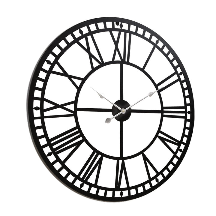 Artiss 60cm Wall Clock Large Roman Numerals Metal Black