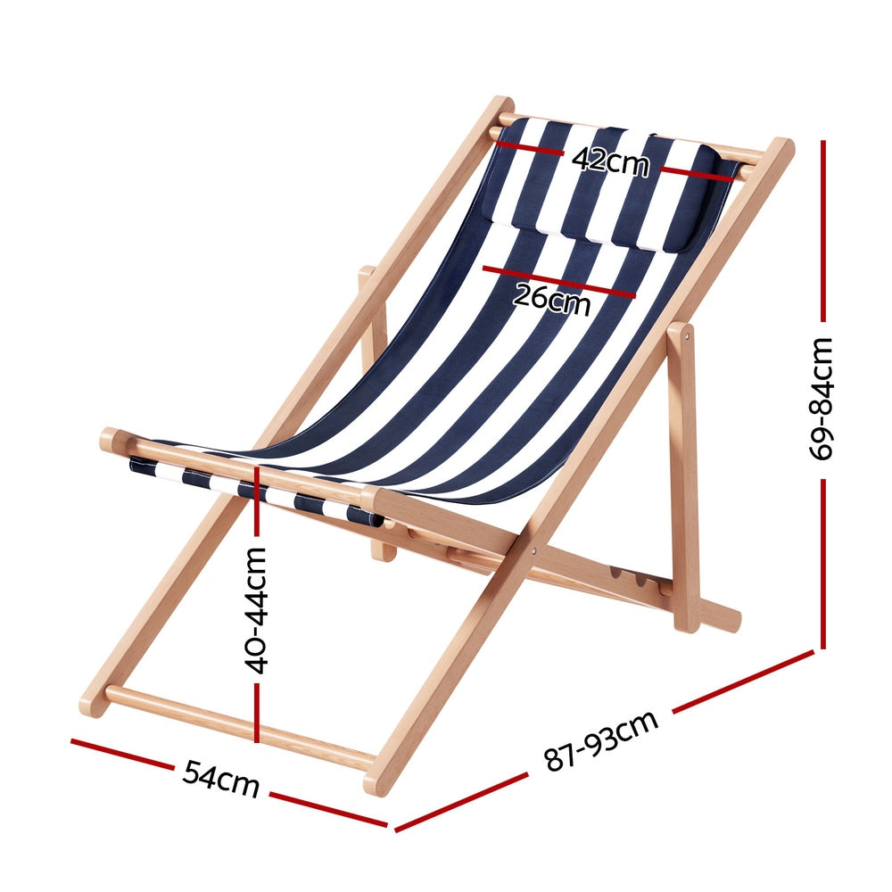 Gardeon Outdoor Deck Chair Wooden Sun Lounge Folding Beach Patio Furniture Blue