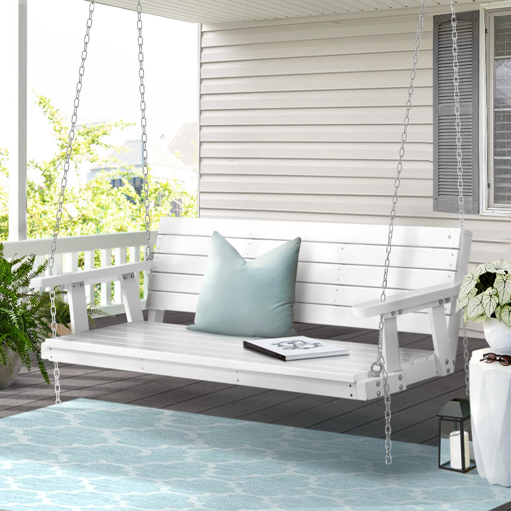 Gardeon Porch Swing Chair with Chain Outdoor Furniture 3 Seater Bench Wooden White