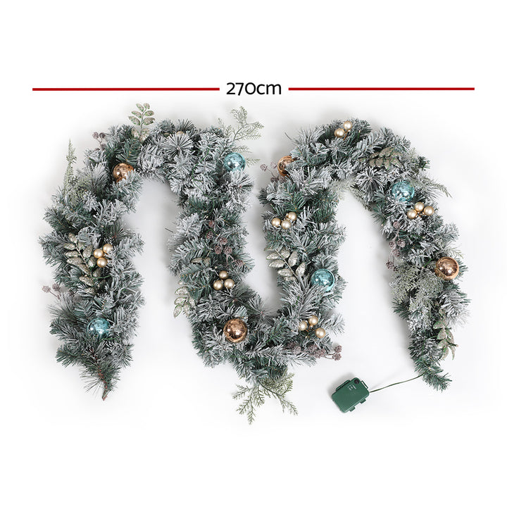 Jingle Jollys 2.7m Christmas Garland with LED Lights Snowy Decoration Xmas Party