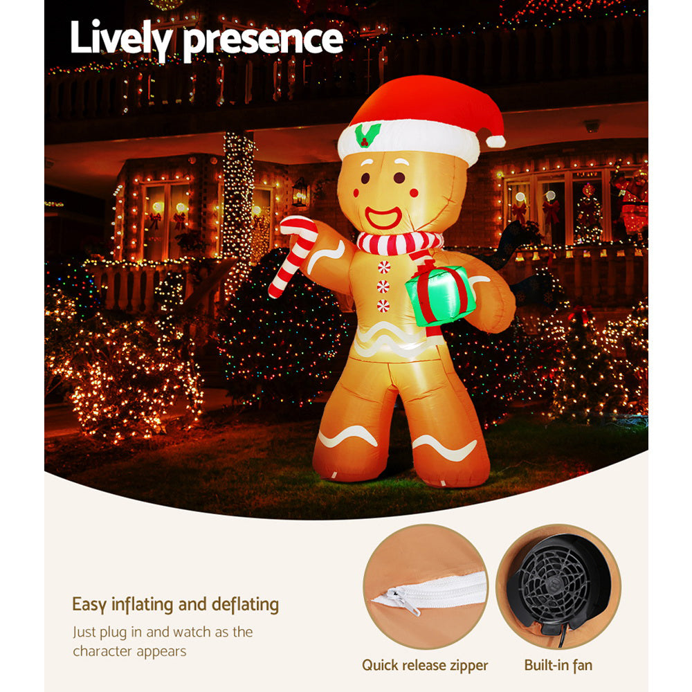 Jingle Jollys Christmas Inflatable Gingerbread Man 2.4M Illuminated Decorations