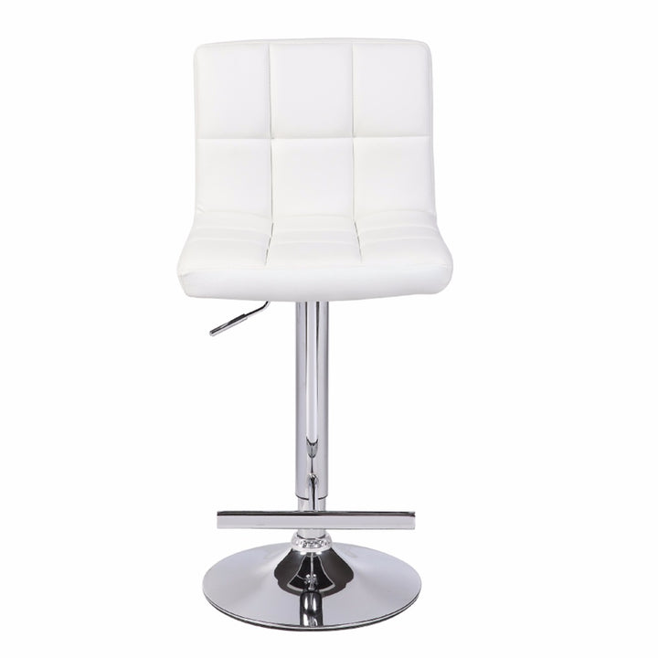 2X White Bar Stools Faux Leather Mid High Back Adjustable Crome Base Gas Lift Swivel Chairs