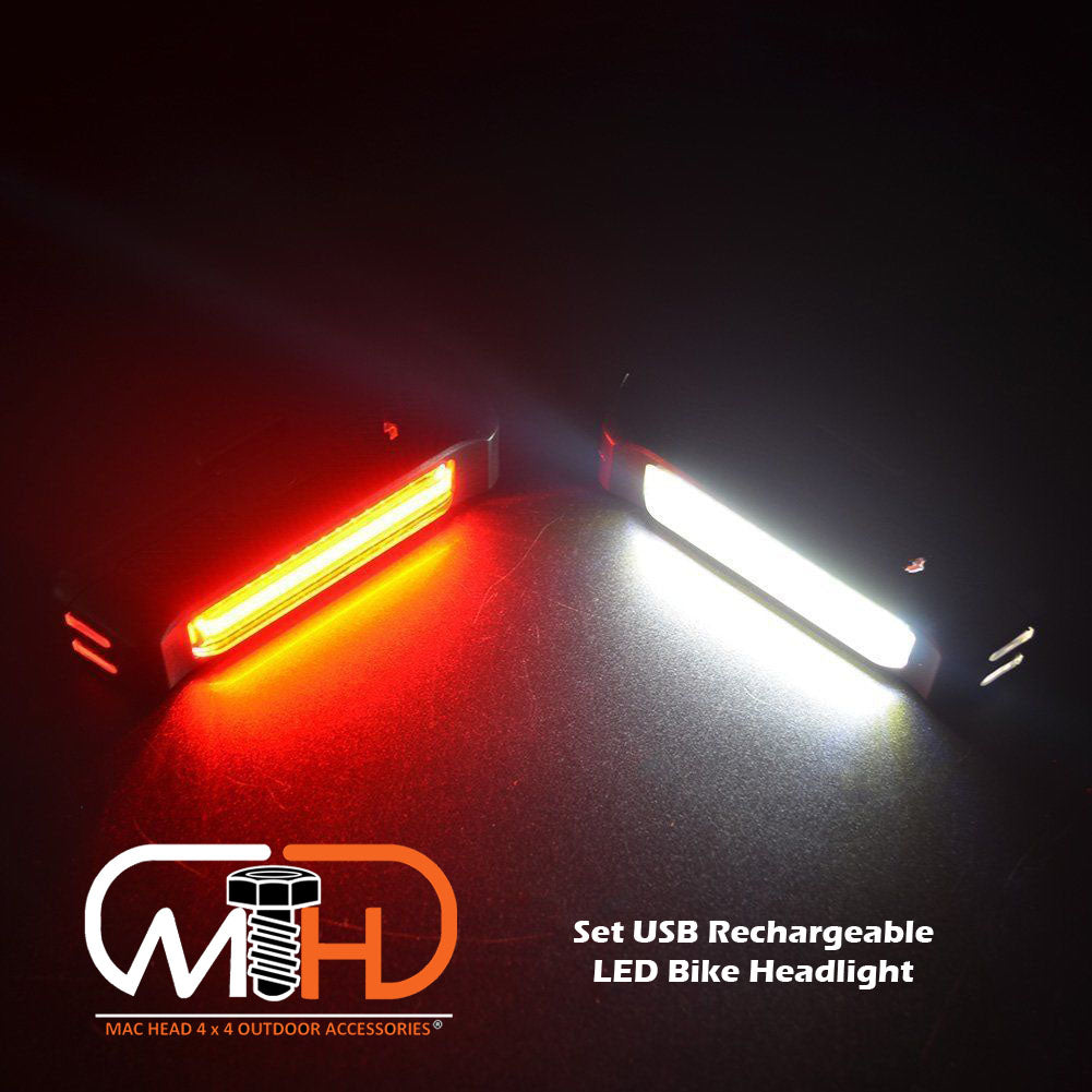 Set USB Rechargeable LED Bike Front Light headlight lamp Bar rear Tail Wide Beam