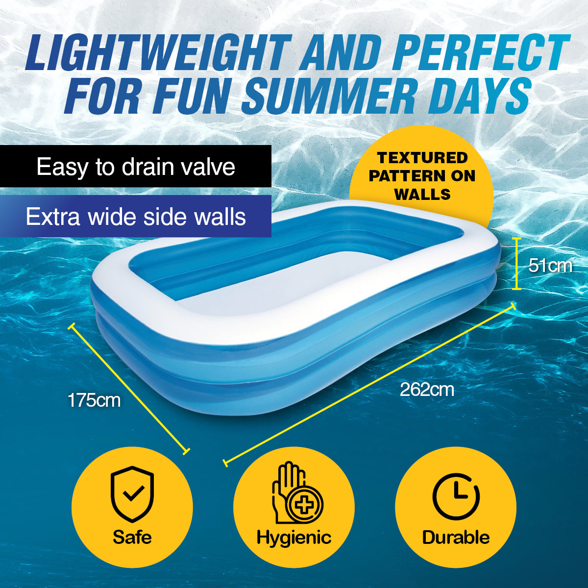 Bestway Swimming Pool Above Ground Inflatable Family Fun 262cm x 175cm x 51cm