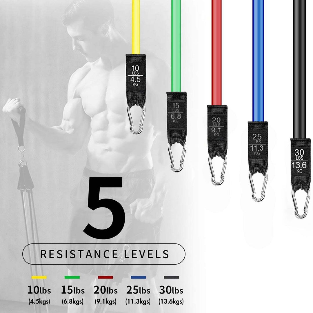 11 Piece Resistance Tube Bands Exercise Workout Bands Set Stackable With Handles & Bag