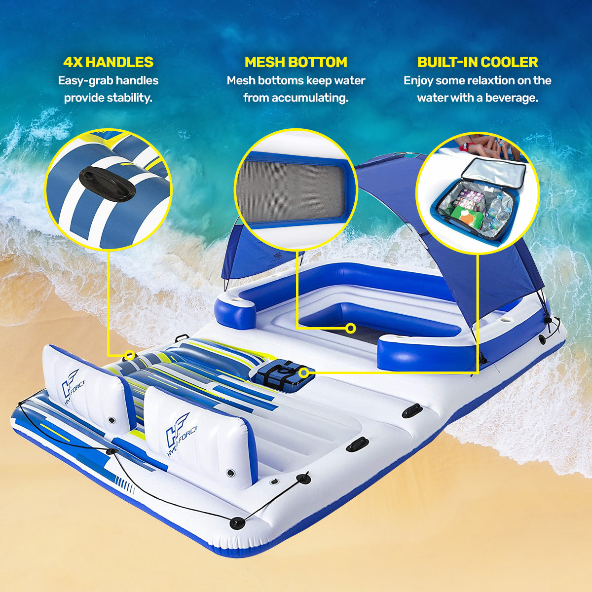 Bestway 3.73 x 2.64m Inflatable 6 Person Island Mesh Bottom Built-In Cooler