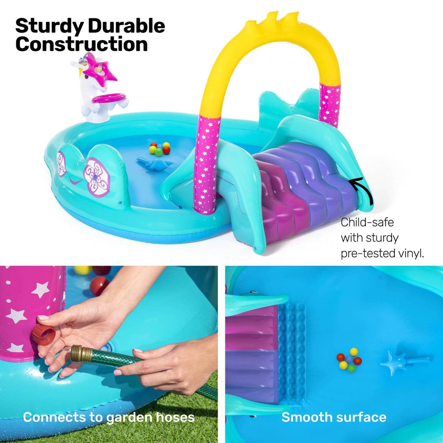 Bestway Inflatable Unicorn Themed Mini Water Fun Park Pool With Slide 220L