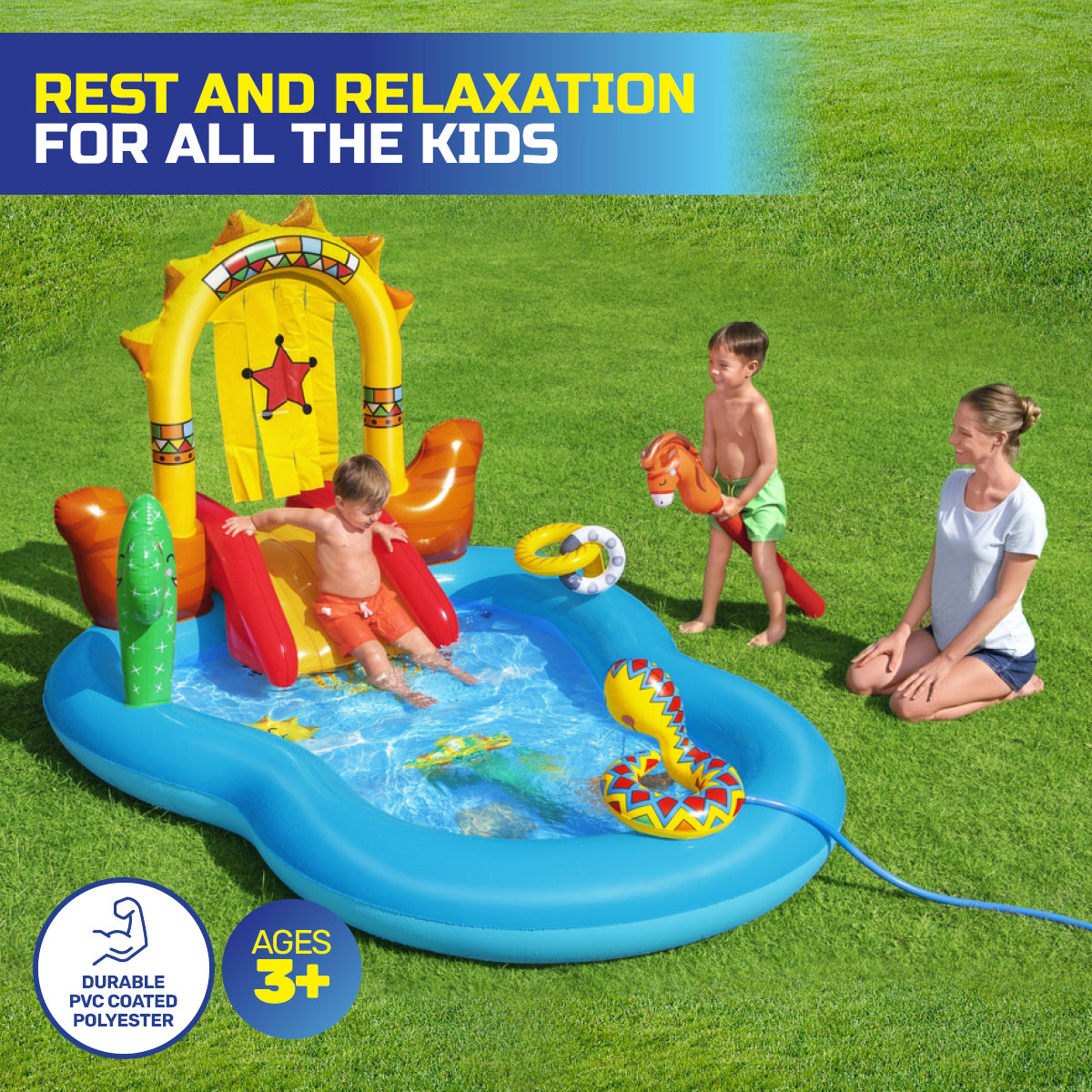 Bestway 2.6 x 1.8m Inflatable Wild West Water Fun Park Pool With Slide 278L